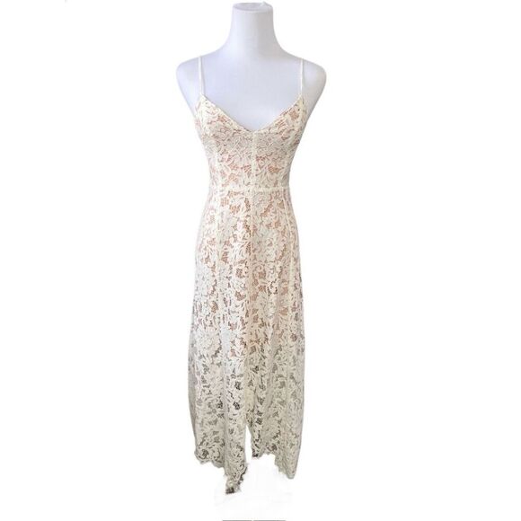 Lulu's One Wish Handkerchief Dress White Lace Midi XS Cruise Wedding Event - Picture 2 of 14